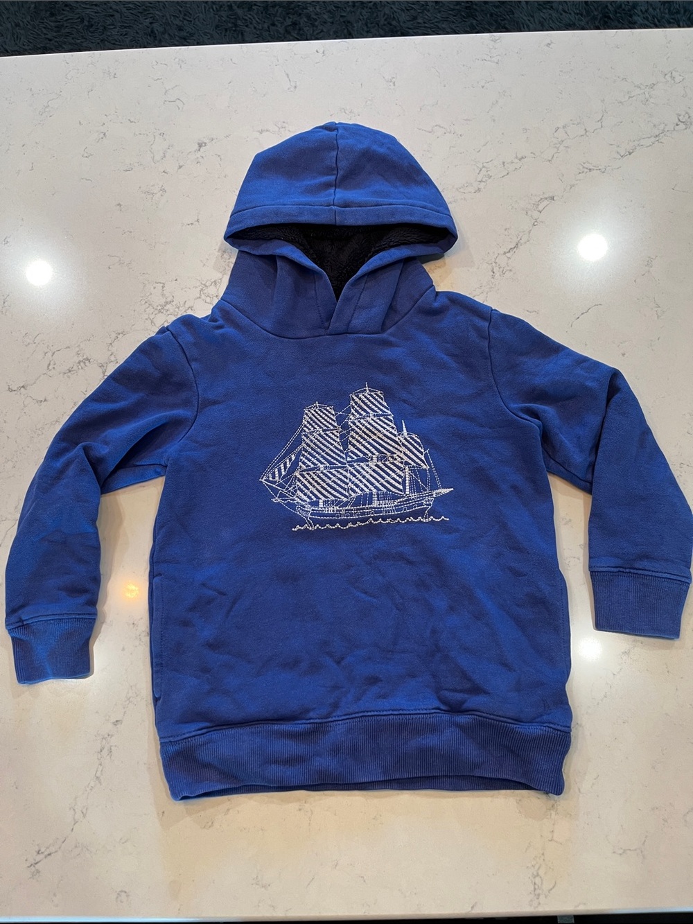Mini Boden Blue Hooded Sweatshirt with Ship embroidery